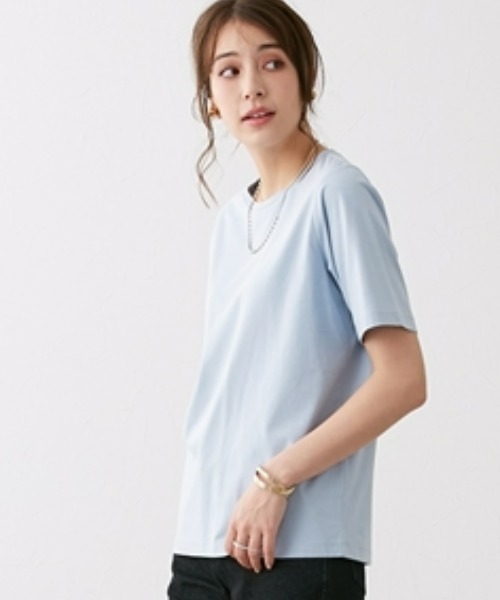 slattgir(スラットジール)の「高身長 綿混ONにもOFFにも使えるキレイ見えTシャツ (トールサイズ)(Tシャツ/カットソー・レディース・ホワイト/ブラック/ブルーグレー/ブルー/ミント・LL/3L/4L/5L/M/L)」の6枚目の写真