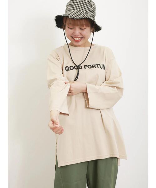 Samansa Mos2(サマンサ モスモス)の「◎プリントロゴロンT(Tシャツ/カットソー・レディース・ベージュ/オフホワイト/チャコールグレー・F)」の6枚目の写真