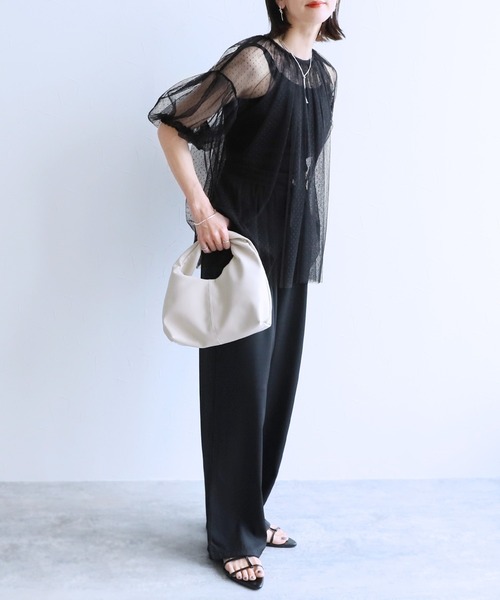 reca(レカ)の「ドットチュールレイヤードギャザーブラウス(シャツ/ブラウス・レディース・キナリ/ブラック・M)」の3枚目の写真