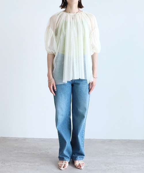 reca(レカ)の「ドットチュールレイヤードギャザーブラウス(シャツ/ブラウス・レディース・キナリ/ブラック・M)」の4枚目の写真