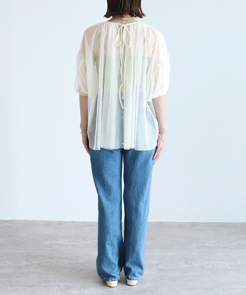 reca(レカ)の「ドットチュールレイヤードギャザーブラウス(シャツ/ブラウス・レディース・キナリ/ブラック・M)」の6枚目の写真