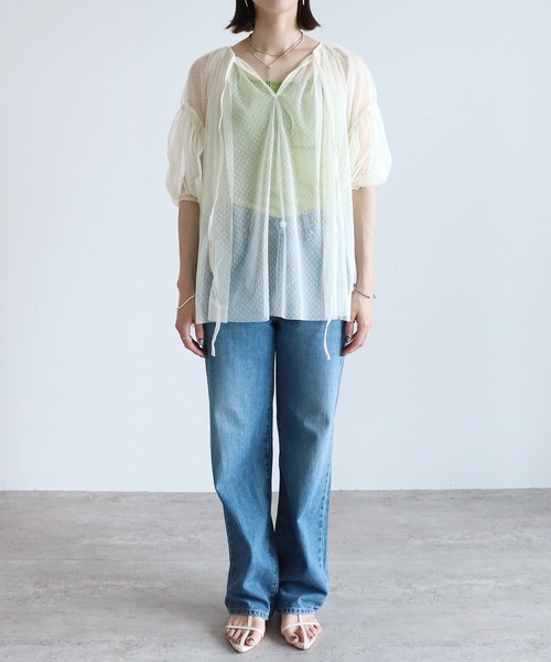 reca(レカ)の「ドットチュールレイヤードギャザーブラウス(シャツ/ブラウス・レディース・キナリ/ブラック・M)」の7枚目の写真