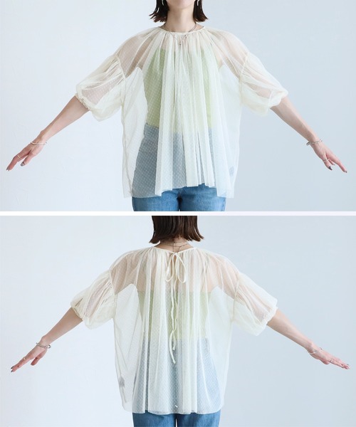 reca(レカ)の「ドットチュールレイヤードギャザーブラウス(シャツ/ブラウス・レディース・キナリ/ブラック・M)」の9枚目の写真