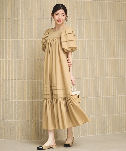 RUIRUE BOUTIQUE(ルイルエブティック)の「洗えるタックギャザーロング丈リゾートワンピース(ワンピース・レディース・グリーン/ベージュ/ブラック/ブルー・L/M/S)」の10枚目の写真