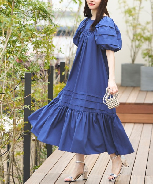RUIRUE BOUTIQUE(ルイルエブティック)の「洗えるタックギャザーロング丈リゾートワンピース(ワンピース・レディース・グリーン/ベージュ/ブラック/ブルー・L/M/S)」の11枚目の写真