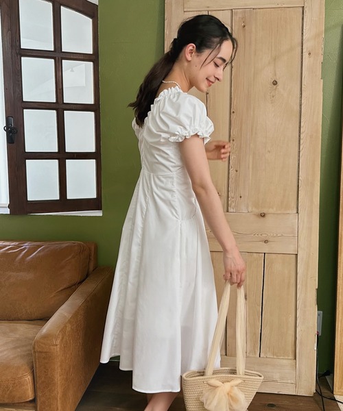 aimoha（アイモハ）の「ギャザーVネック襟ワンピ Vネック 後ろVネック ワンピース ドレス 衣装 (SS)（ワンピース・レディース・ブラック/ホワイト・LARGE/MEDIUM/SMALL）」の5枚目の写真