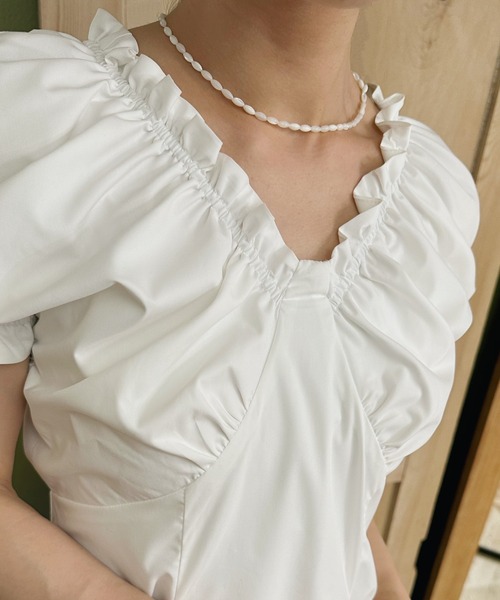 aimoha（アイモハ）の「ギャザーVネック襟ワンピ Vネック 後ろVネック ワンピース ドレス 衣装 (SS)（ワンピース・レディース・ブラック/ホワイト・LARGE/MEDIUM/SMALL）」の10枚目の写真