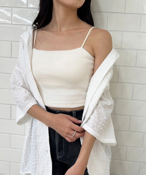 one after another NICE CLAUP（ワンアフターアナザーナイスクラップ）の「ショート丈ブラトップ【カップ付き】（キャミソール・レディース・ブラック/オフホワイト/ピンク/アイボリー・FREE）」の2枚目の写真