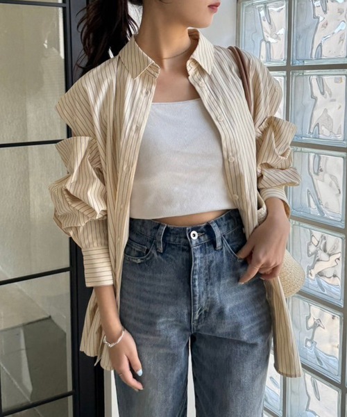 one after another NICE CLAUP（ワンアフターアナザーナイスクラップ）の「ショート丈ブラトップ【カップ付き】（キャミソール・レディース・ブラック/オフホワイト/ピンク/アイボリー・FREE）」の7枚目の写真