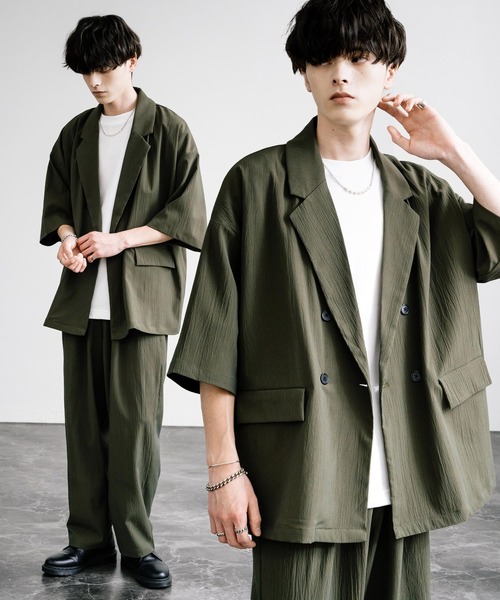 セットアップ】ダブルテーラードジャケット＆イージーワイドパンツ