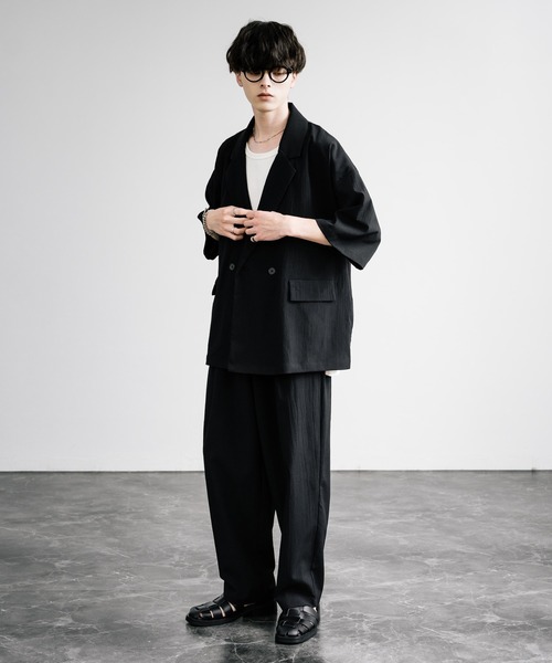 Rocky Monroe（ロッキーモンロー）の「【セットアップ】ダブルテーラードジャケット＆イージーワイドパンツ（セットアップ・メンズ・ブラウン/カーキ/ネイビー/チャコール/ブラック・M/L/XL）」の9枚目の写真