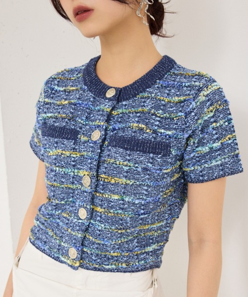 SLY(スライ)の「KNIT TWEED COMPACT TOPS ニット ツイード コンパクト トップス(ニット/セーター・レディース・ブラック/アイボリー/ネイビー・FREE)」の3枚目の写真