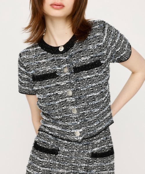 SLY(スライ)の「KNIT TWEED COMPACT TOPS ニット ツイード コンパクト トップス(ニット/セーター・レディース・ブラック/アイボリー/ネイビー・FREE)」の2枚目の写真