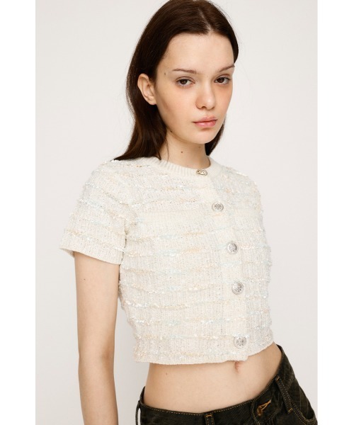 SLY(スライ)の「KNIT TWEED COMPACT TOPS ニット ツイード コンパクト トップス(ニット/セーター・レディース・ブラック/アイボリー/ネイビー・FREE)」の4枚目の写真