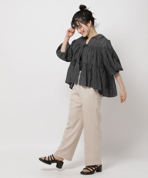 niko and...(ニコアンド)の「ラメドビーリボンブラウス(シャツ/ブラウス・レディース・チャコール/オフホワイト/ブルー・FREE)」の11枚目の写真