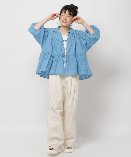 niko and...(ニコアンド)の「ラメドビーリボンブラウス(シャツ/ブラウス・レディース・チャコール/オフホワイト/ブルー・FREE)」の9枚目の写真