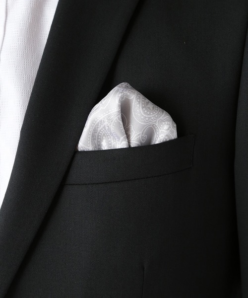 CROWDED CLOSET（クラウデッドクローゼット）の「シャドーペイズリー柄チーフ（同素材ネクタイ・ボウタイあり）（ポケットチーフ・メンズ・シルバー/ボルドー/オレンジ/ブルー・FREE）」の15枚目の写真