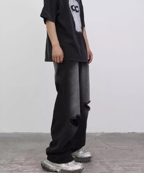 パンツ デニム ジーンズ DAMAGED LOOSE WIDE FLARE セールStreet Loose Damaged Denim（デニムパンツ）｜MGV（エムジー