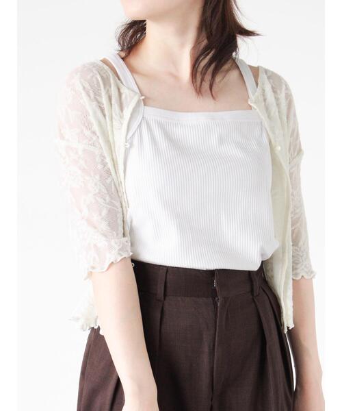 Te chichi TERRASSE(テチチテラス)の「【抗菌防臭】テレコキャミソール(キャミソール・レディース・ホワイト/ブラック/オフホワイト/チャコールグレー・F)」の2枚目の写真