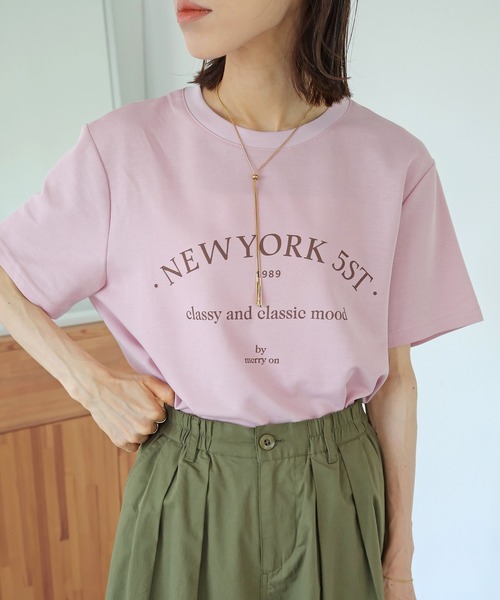 Crisp(クリスプ)の「【ZOZO限定】”NEWYORK 5ST"ロゴTシャツ(Tシャツ/カットソー・レディース・ピンク/アイボリー・FREE)」の2枚目の写真