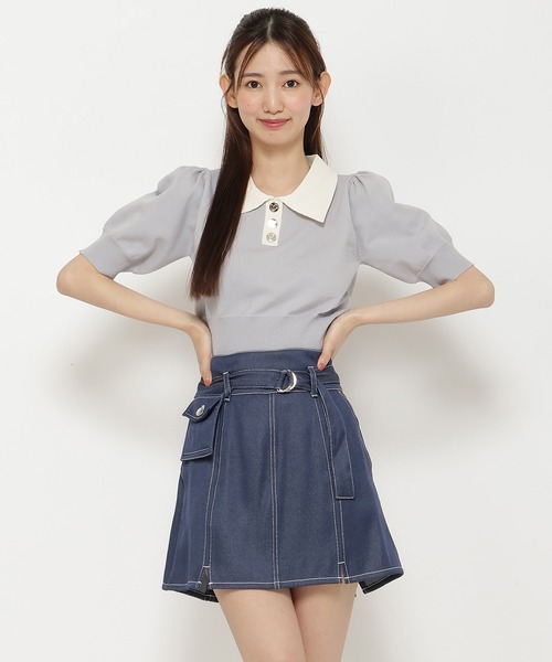 REDYAZEL（レディアゼル）の「ポケット付きベルテッドミニスカート（デニムスカート・レディース・ブラック/ネイビー・SMALL/MEDIUM）」の4枚目の写真