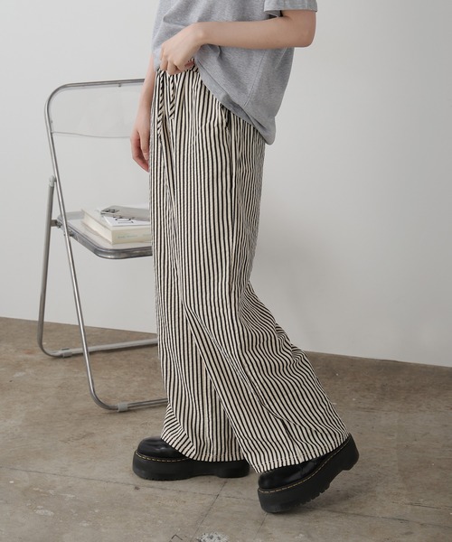 セール】ストライプワイドパンツ（スウェットパンツ