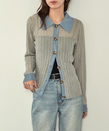 MAISON BREEZE reveur（メゾンブリーズレヴール）の「【MAISON BREEZE reveur】sheer lame knit with collar 襟付き配色シアーラメニット（ニット/セーター）」