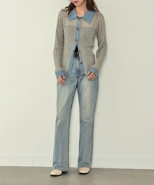 MAISON BREEZE reveur（メゾンブリーズレヴール）の「【MAISON BREEZE reveur】sheer lame knit with collar 襟付き配色シアーラメニット（ニット/セーター・レディース・シルバー/ブラック/ベージュ・FREE）」の14枚目の写真