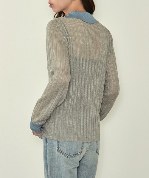 MAISON BREEZE reveur（メゾンブリーズレヴール）の「【MAISON BREEZE reveur】sheer lame knit with collar 襟付き配色シアーラメニット（ニット/セーター・レディース・シルバー/ブラック/ベージュ・FREE）」の11枚目の写真