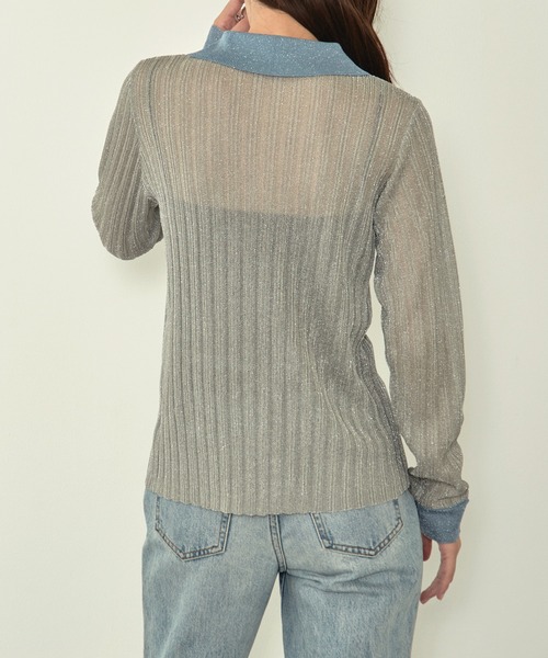 MAISON BREEZE reveur（メゾンブリーズレヴール）の「【MAISON BREEZE reveur】sheer lame knit with collar 襟付き配色シアーラメニット（ニット/セーター・レディース・シルバー/ブラック/ベージュ・FREE）」の12枚目の写真