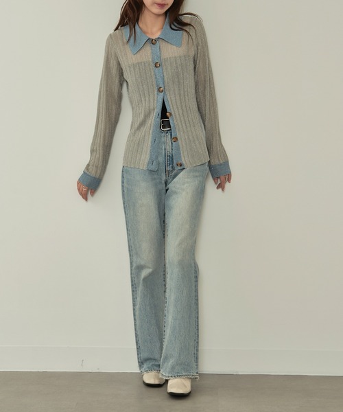 MAISON BREEZE reveur（メゾンブリーズレヴール）の「【MAISON BREEZE reveur】sheer lame knit with collar 襟付き配色シアーラメニット（ニット/セーター・レディース・シルバー/ブラック/ベージュ・FREE）」の13枚目の写真