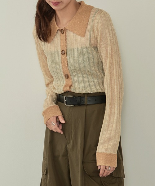 MAISON BREEZE reveur（メゾンブリーズレヴール）の「【MAISON BREEZE reveur】sheer lame knit with collar 襟付き配色シアーラメニット（ニット/セーター・レディース・シルバー/ブラック/ベージュ・FREE）」の17枚目の写真