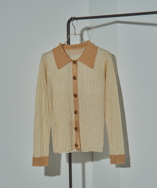 MAISON BREEZE reveur（メゾンブリーズレヴール）の「【MAISON BREEZE reveur】sheer lame knit with collar 襟付き配色シアーラメニット（ニット/セーター・レディース・シルバー/ブラック/ベージュ・FREE）」の7枚目の写真