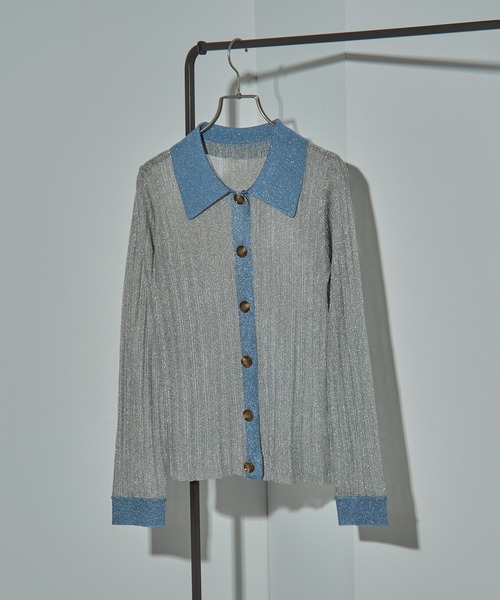 MAISON BREEZE reveur（メゾンブリーズレヴール）の「【MAISON BREEZE reveur】sheer lame knit with collar 襟付き配色シアーラメニット（ニット/セーター・レディース・シルバー/ブラック/ベージュ・FREE）」の9枚目の写真