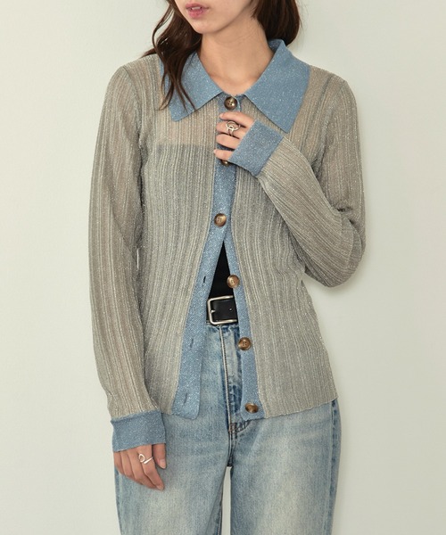 MAISON BREEZE reveur（メゾンブリーズレヴール）の「【MAISON BREEZE reveur】sheer lame knit with collar 襟付き配色シアーラメニット（ニット/セーター・レディース・シルバー/ブラック/ベージュ・FREE）」の10枚目の写真
