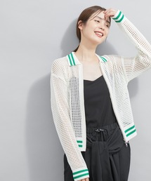 ポロ衿メッシュZIPカーディガン
