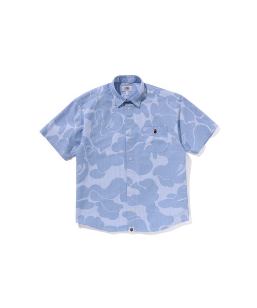 A BATHING APE(アベイシングエイプ)の「STRIPE CAMO RELAXED FIT SS SHIRT(シャツ/ブラウス・キッズ・グレー/ピンク/サックスブルー・160/150)」の1枚目の写真
