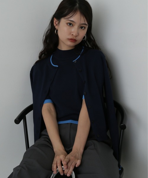 N.（N. Natural Beauty Basic）（エヌエヌナチュラルビューティーベーシック）の「◆バイカラークルーネックニットカーディガン（カーディガン/ボレロ・レディース・ブラウン/ネイビー/ライラック・MEDIUM）」の3枚目の写真