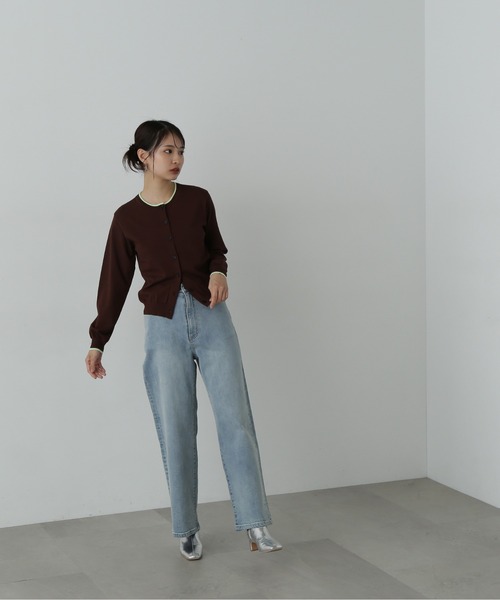 N.（N. Natural Beauty Basic）（エヌエヌナチュラルビューティーベーシック）の「◆バイカラークルーネックニットカーディガン（カーディガン/ボレロ・レディース・ブラウン/ネイビー/ライラック・MEDIUM）」の6枚目の写真