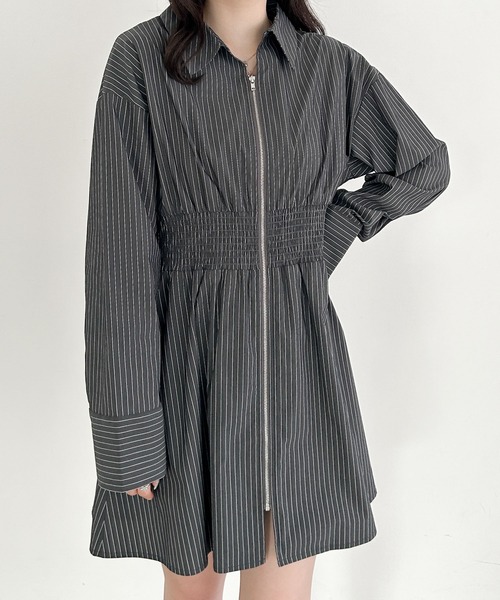 メル78600 Heather（ヘザー）の「ストライプZIPシャツワンピース 143895