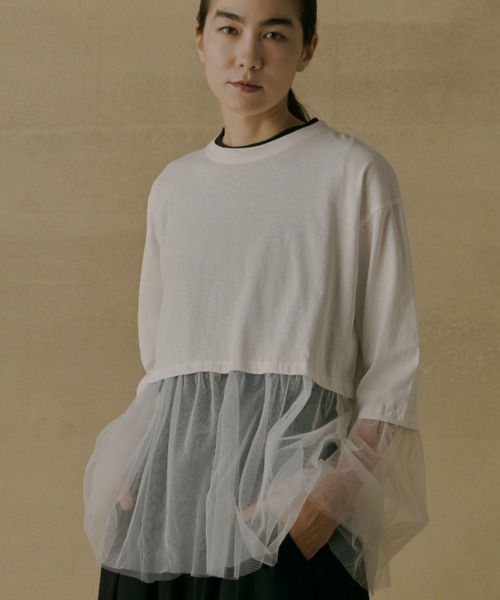 Libra Cue(リブラ キュー)の「シアードッキングカットソー(Tシャツ/カットソー・レディース・ホワイト/ブラック・FREE)」の3枚目の写真