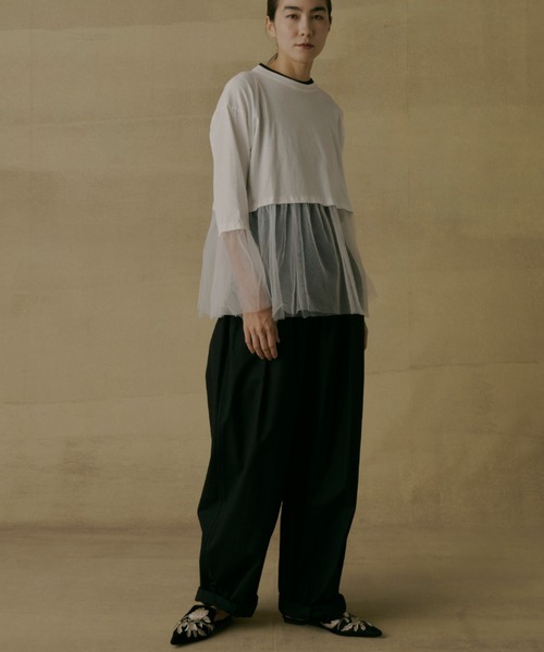 Libra Cue(リブラ キュー)の「シアードッキングカットソー(Tシャツ/カットソー・レディース・ホワイト/ブラック・FREE)」の6枚目の写真