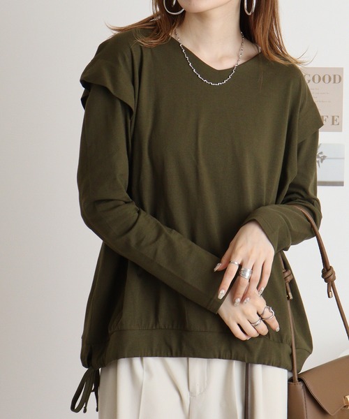 atONE(アットワン)の「atONE タックディテールリボンVネックカットソー(Tシャツ/カットソー・レディース・オフホワイト/ブラック/グレイッシュベージュ/カーキ/チャコールグレー・M-L/4L~5L/LL~3L)」の20枚目の写真