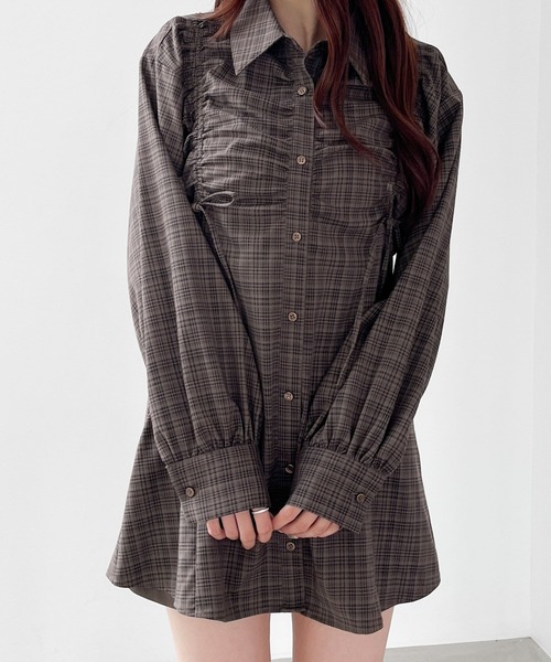 Heather（ヘザー）の「ドロストリボンチュニックシャツ　148934（シャツ/ブラウス・レディース・アイボリー/ブラウン系その他/ブラウン・FREE）」の3枚目の写真
