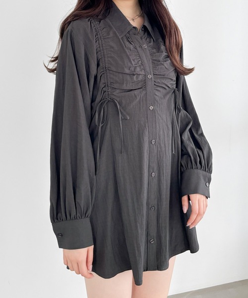 Heather（ヘザー）の「ドロストリボンチュニックシャツ　148934（シャツ/ブラウス・レディース・アイボリー/ブラウン系その他/ブラウン・FREE）」の2枚目の写真