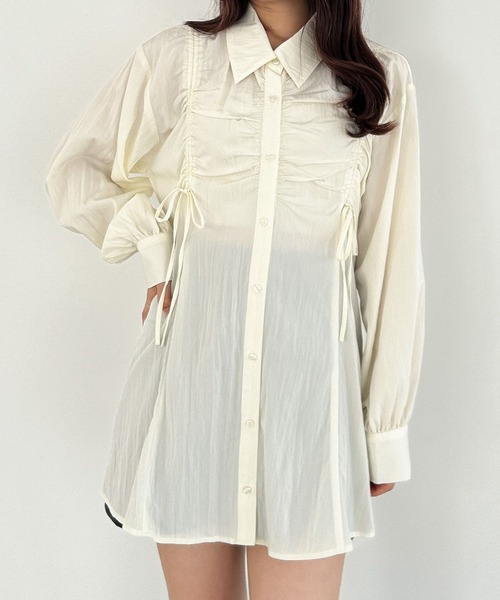 Heather（ヘザー）の「ドロストリボンチュニックシャツ　148934（シャツ/ブラウス・レディース・アイボリー/ブラウン系その他/ブラウン・FREE）」の4枚目の写真