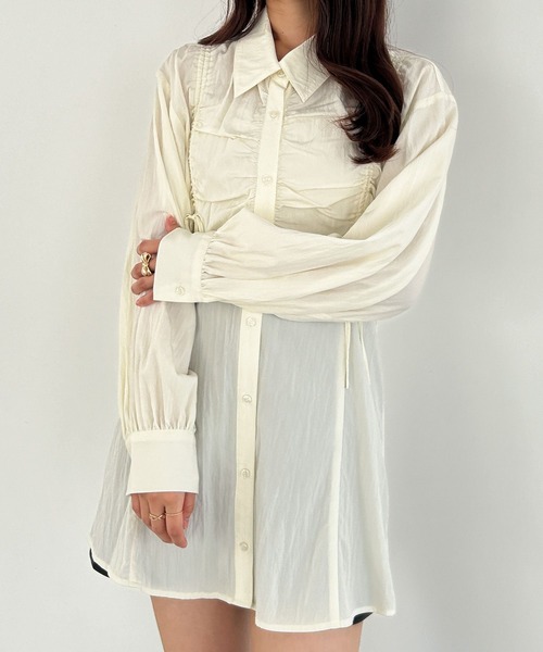 Heather（ヘザー）の「ドロストリボンチュニックシャツ　148934（シャツ/ブラウス・レディース・アイボリー/ブラウン系その他/ブラウン・FREE）」の5枚目の写真
