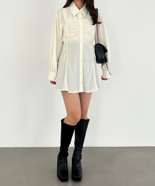 Heather（ヘザー）の「ドロストリボンチュニックシャツ　148934（シャツ/ブラウス・レディース・アイボリー/ブラウン系その他/ブラウン・FREE）」の6枚目の写真