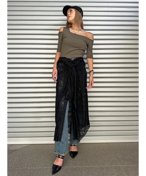 EGOIST(エゴイスト)の「レースシャツライクロングスカート(スカート・レディース・ブラック・FREE)」の3枚目の写真