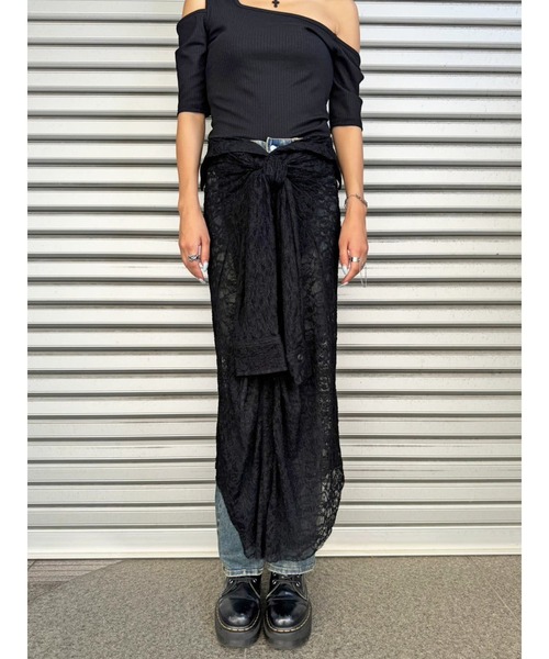 EGOIST(エゴイスト)の「レースシャツライクロングスカート(スカート・レディース・ブラック・FREE)」の5枚目の写真